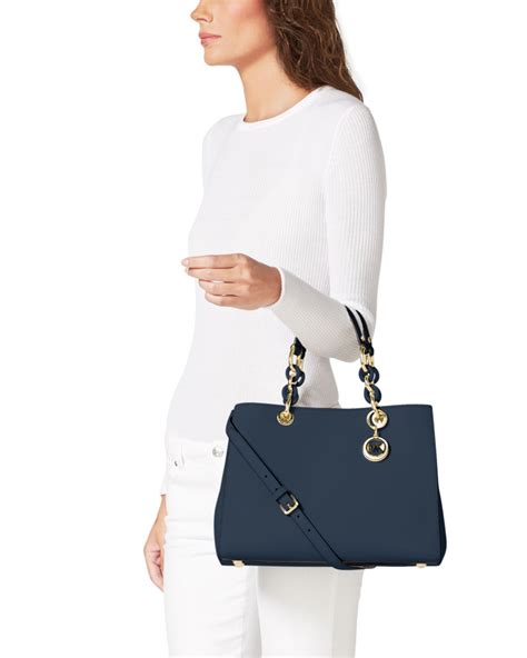 sac cynthia michael kors bleu|Michael Kors Cynthia Small Leather Satchel .